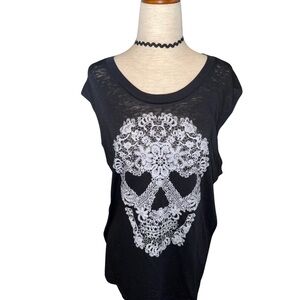Lace Skull Graphic Tee XL Black Gothic Skull T Shirt Edgy Graphic Top